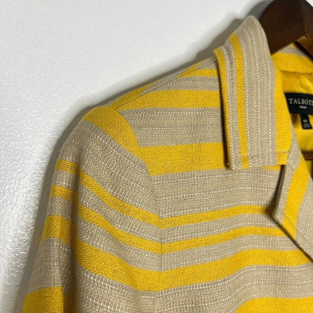 Talbots Blazer Jacket Women’s 10 Petite Yellow Tan Stripe Linen Blend NWOT